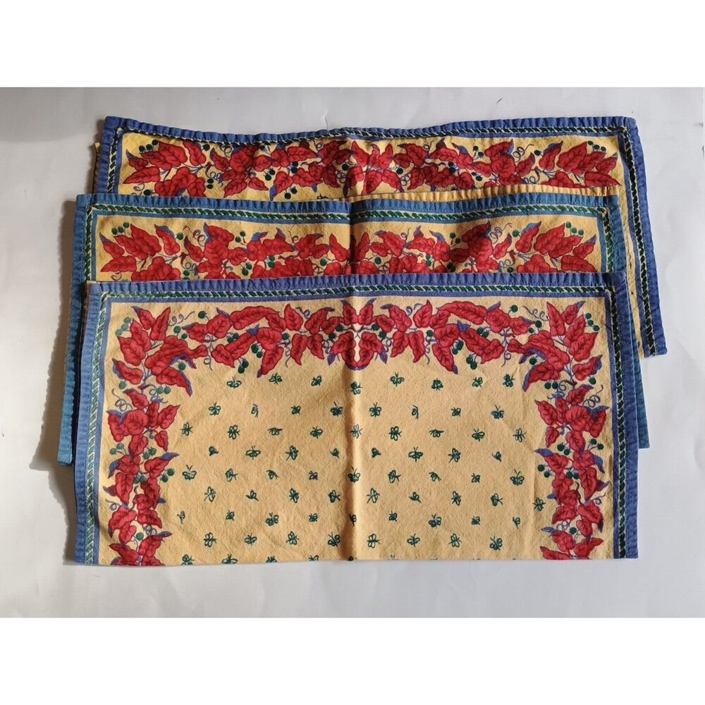 WILLIAM SONOMA? Hand Tea Towel Yellow Floral Provence Butterflies Lot of 3